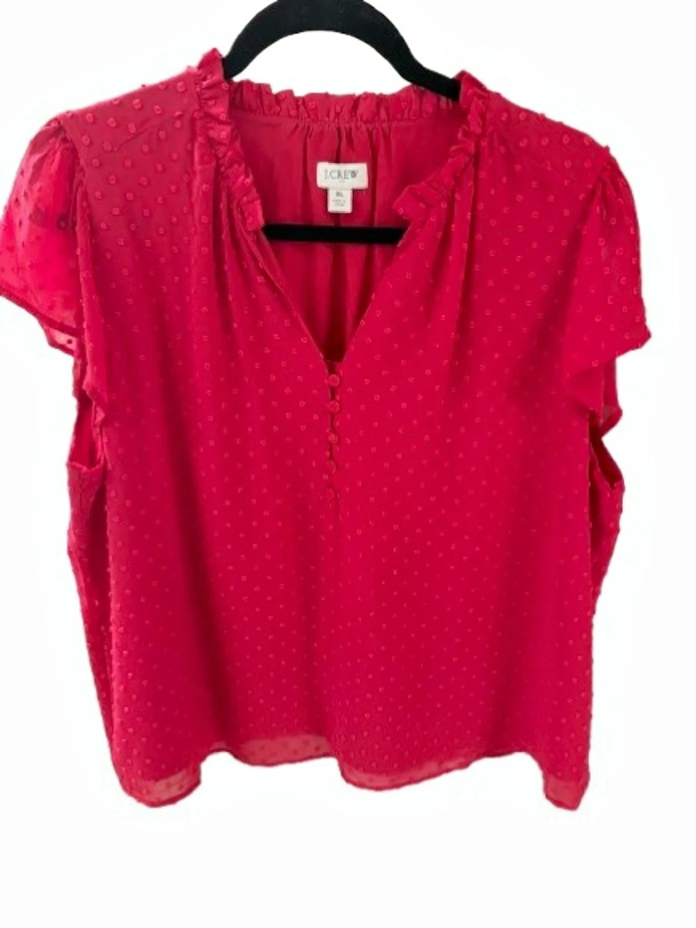 J.Crew Swiss Dot Flutter-Sleeve Top Pink XL Like New